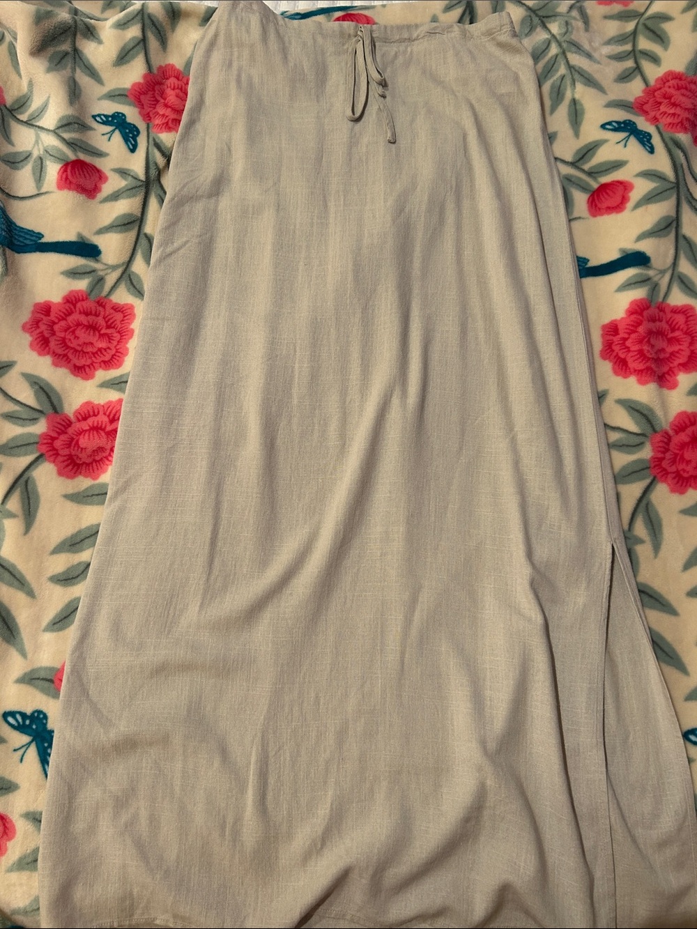 Light Beige/Gray Linen Drawstring Maxi Skirt